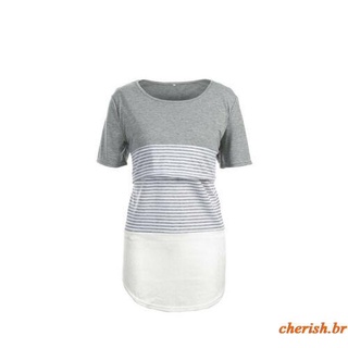 Ce-Mujer maternidad lactancia materna Tee, Tops de lactancia, camiseta de manga corta de rayas, ropa de estilo clásico a rayas (7)