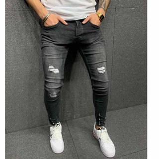 Hombres negro agujero flaco moda Retro Casual Denim Jeans pantalones (3)