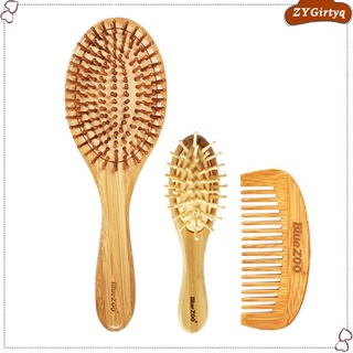 3Pcs Bamboo Wooden Hair Brush Air Cushion Comb Scalp Massage No Hair Tangle