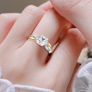 eamsasfa oso forma de abrazo padre-hijo anillo de letras de impresión de aleación de dos tonos de diamantes de imitación banda de dedo accesorio de joyería