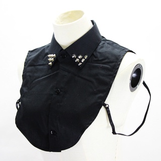KING decorativo botón negro falso Collar Punk plata tachuelas solapa media camisa (4)
