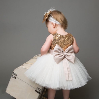 vestido de niña de flores con lentejuelas con lazo de encaje sólido princesa bebé fiesta vestido de lujo (4)