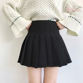 (xiangsi) mini falda de cintura alta de las mujeres lado cremallera color sólido/liso impreso falda plisada para la escuela (2)