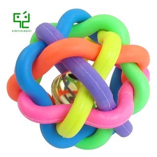 6.5 cm de diámetro cordón tejido Jingle campana mascota perro juego colorido bola de goma juguete