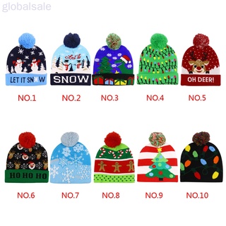 Global LED colorido iluminado navidad Beanie sombrero de punto gorra Santa Claus copo de nieve fiesta gorra decorativa (2)