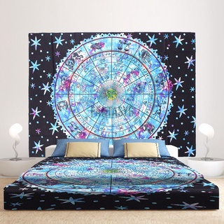 Blue Zodiac astrología Indian Art tapiz colgante de pared Hippie Mandala colcha
