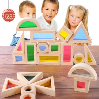 24pcs acrílico arco iris juguete educativo torre pila niños madera bloque de construcción