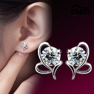 Women\'s Fashion 925 Sterling Silver Heart Round Zircon Ear Stud Earrings Jewelry