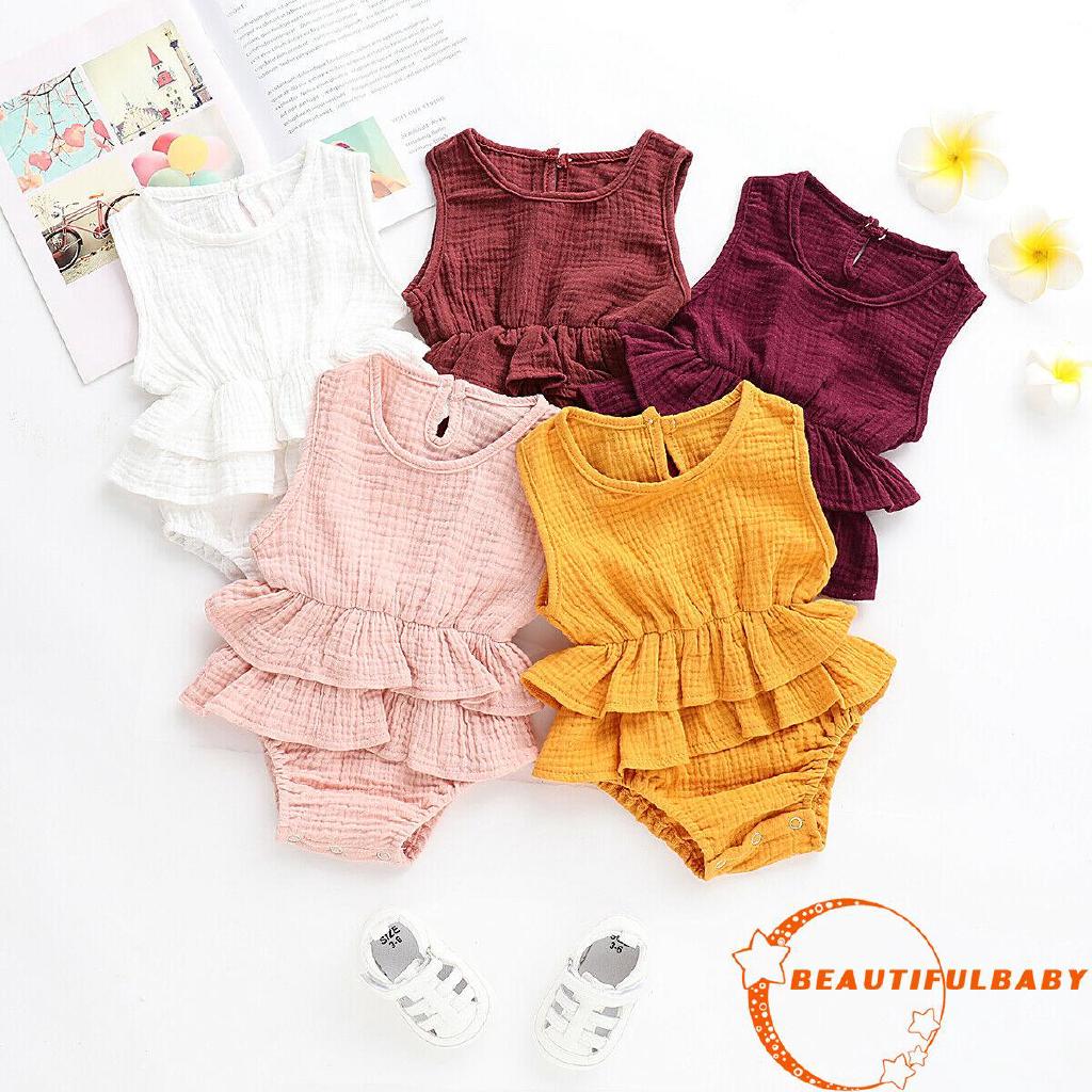b: ropa para bebé recién nacido, ropa de lino de verano, sin mangas, mameluco tutú