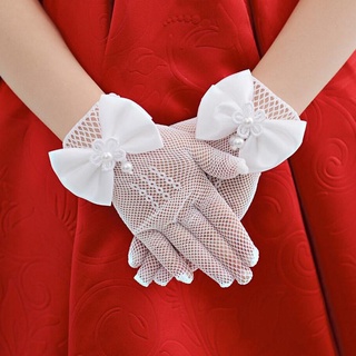 guantes de red de perlas de imitación 1 par de niñas niños de encaje blanco niña novia fiesta ceremonia accesorios