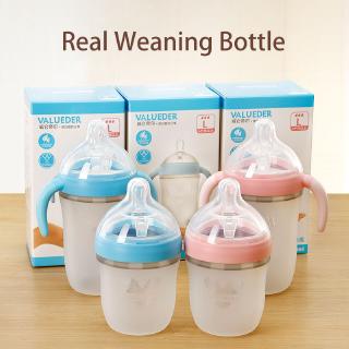 150Ml VALUEDER boca ancha bebé rosa y azul libre de BPA destete Natural seguro botella de silicona patentada con tapa