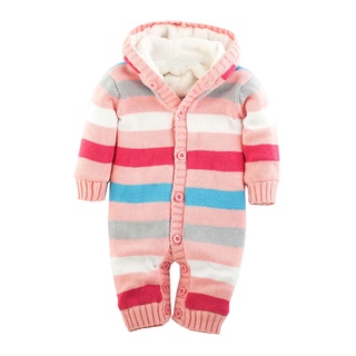 recién nacido niño bebé niño chaqueta de invierno caliente punto rayas mono suéter con capucha
