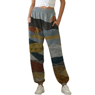 feirulit mujer casual cintura alta paisaje impresión pantalones sueltos pantalones deportivos con bolsillos (9)