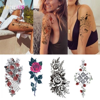 FICIOUS New 3D Tattoos Arm Fake Sleeve Snake Lion Temporary Tattoo Women Waterproof DIY Body Art Sticker Rose Flower