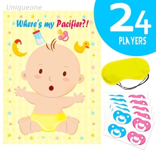 UNI Pin The Pacifier On The Baby Game for Baby Shower Decorations Kids Birthday Party Supplies, Large Baby Shower Games Poster 24 Pacifier Stickers