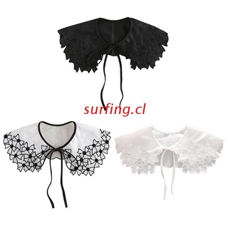 SURF False Collar with Black Floral Selvege Mini Cape with Fixing Straps Detachable Shawl in Contrast Colors