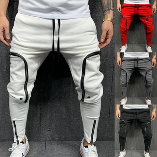 predowhen hombres pantalones de color sólido cordón casual multi cremalleras bolsillos pantalones streetwear