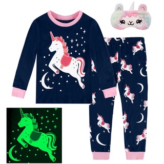 Niñas Luminoso Unicornio Pijamas Conjunto De Niños casual Sirena De Algodón Bebé Lindo Ropa De Hogar 2-8 Años De Edad