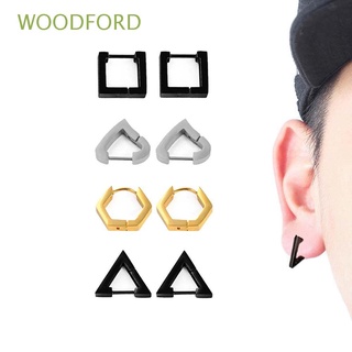 WOODFORD Women Hoop Earrings Punk Triangle Stud Earring Hexagon Rock Stainless Steel Men Fashion Titanium Jewelry/Multicolor