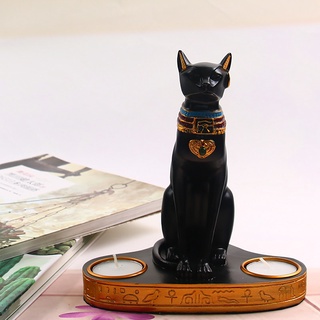 ninming portavelas estable base vintage estilo negro gato figura egipcia doble candelabro portavelas para el hogar