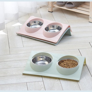 0825# doble perro gato cuencos de acero inoxidable para mascotas alimentos alimentador de agua para perro cachorro