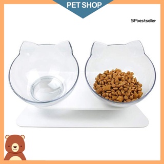 spb - alimentador de agua transparente antideslizante para mascotas, comida doble, orejas de gato