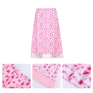 sim Women High Waist Harajuku Pink Floral Print A-Line Loose Layered Mesh Midi Skirt (7)