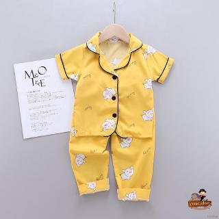 Ruiaike bebé niños niñas ropa de dormir pijamas conjunto de niños lindo impresión blusa Tops + pantalones cortos de seda satén pijama ropa de dormir