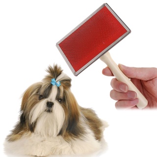 peine de aseo rojo para mascotas, eliminar el pelo, cepillo, mango de madera, perro, gato, limpieza (5)
