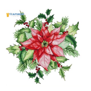 Stamped Cross Stitch Kits Preprinted Embroidery Cloth DIY point Kits for Beginners - Christmas Poinsettia