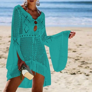 muse mujer llamarada mangas una línea de playa vestido de sol de ganchillo hueco cerradura bikini cubrir cordón imperio cintura asimétrica tops (2)