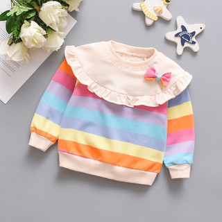 2021 spot niñas tops, otoño ropa de los niños, nuevo lindo arco caramelo color suéteres de manga larga, adecuado para niñas de 6 meses a 2 años