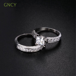 gncy 2 en 1 anillo de moda conjunto de mujeres blanco circonita 925 chapado en plata compromiso nuevo aniversario regalos vintage boda joyería