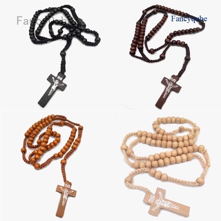 Fancyqube Wooden Cross Catholic Christian Rosary Necklace Rosary Religious Jewelry