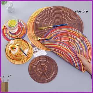 [Vip] Multicolor redondo en forma de satén teñido de algodón tejido mantel individual posavasos decoración del hogar (1)