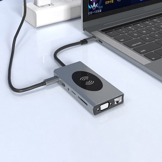 zhishka.cl 13 in 1 USB-C to HDMI-compatible/VGA/PD/USB 3.0 Hub Wireless Fast Charging Dock Station