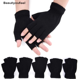 [Beautyoufeel] Guantes de medio dedo sin dedos para hombre/negro elástico elástico sin dedos/guantes de invierno (1)