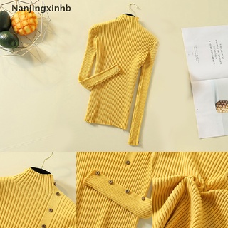 [nanjingxinhb] suéter de punto de las mujeres de manga larga tops de cuello alto jersey jersey de punto superior delgado [caliente] (9)