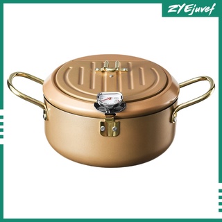 Deep Frying Pot Japanese Style Tempura Fryer Pan with Thermometer & Lid