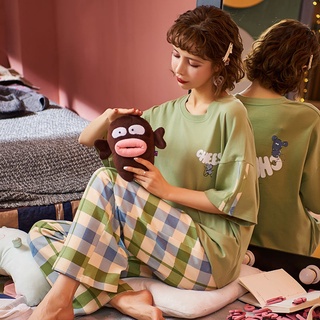 100% algodón puro mujeres grueso pijamas conjuntos de ropa de hogar de manga corta pantalón largo baju tidur