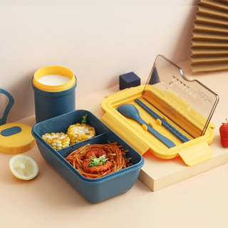fiambrera de estilo japonés a prueba de fugas con palillos y cuchara/2 capas portátil bento caja/cocina hogar viaje escuela práctica vajilla