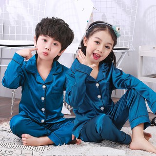Los niños pijamas de seda de satén de las niñas pijamas de moda conjunto de ropa de dormir de los niños de manga larga Tops + pantalones ropa de dormir traje de ropa de hogar (3)