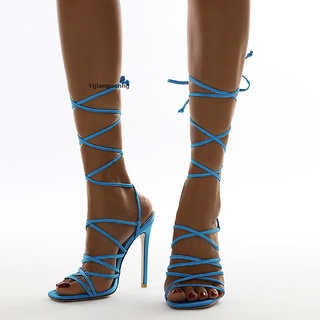 Yijiangnanhg Womens Gladiator Strappy Sandals Lace Up Crisscross Open Toe Cutout Stilettos Hot