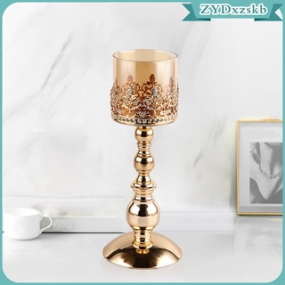 Golden Crystal Candle Holder Decor, Candlelight Dinner Candlestick Holder for Tabletop Centerpieces, Home Decor, Party, Holiday Decoration