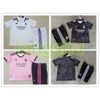 Juventud 2022 2023 Real Madrid Y3 Rosa Casa Negro Niños Conjuntos De Fútbol Uniforme jersey Camisa (1)