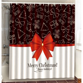 navidad feliz año nuevo impreso cortinas de ducha productos de baño decoración de baño con ganchos impermeables