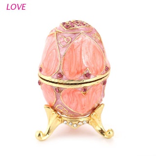 LOVE Pink LOVE Heart Faberge-Egg Series Hand Painted Jewelry Trinket Box with Rich Enamel and Sparkling Rhinestones Unique Gift Home Decor Easter Day Collectible
