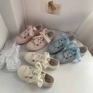 Zapatos blancos de cinta de satén para mujer estilo Retro de hadas2021La nueva calle Snap-juegoulzzangBlanco zapatos de lona