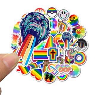 50Pcs Cartoon Rainbow Waterproof Sticker Skateboarding Snowboard Retro Vinyl Sticker Graffiti Notebook Sticker (5)