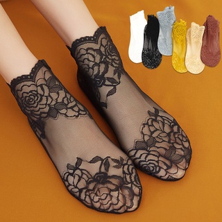 comeandbuy1 calcetines de tobillo transparentes elásticos transparentes de encaje de moda para mujer